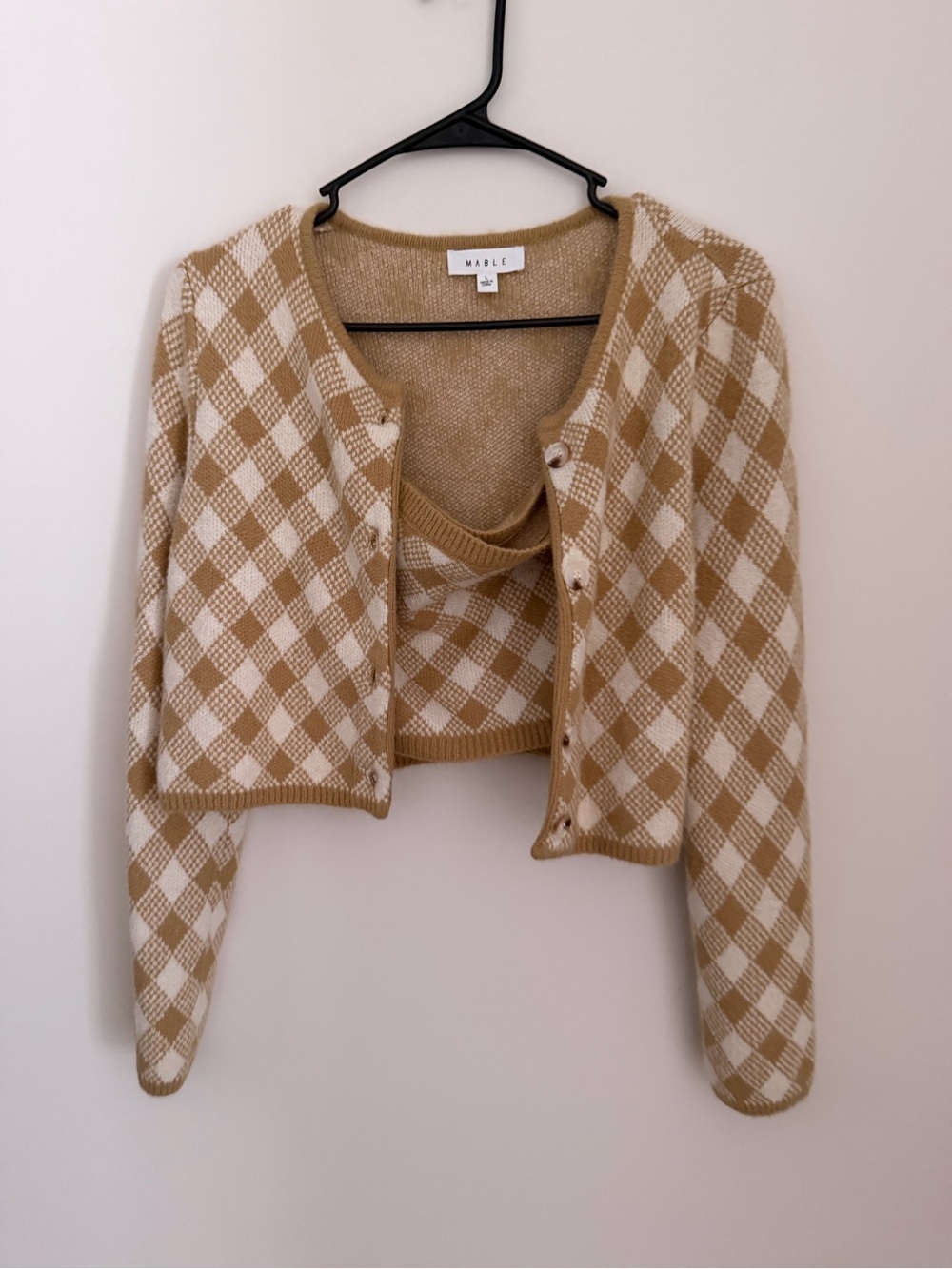 Mable Tan & Cream Knit Cardigan & Strapless Top Set Women’s Large - Picture 2 of 10